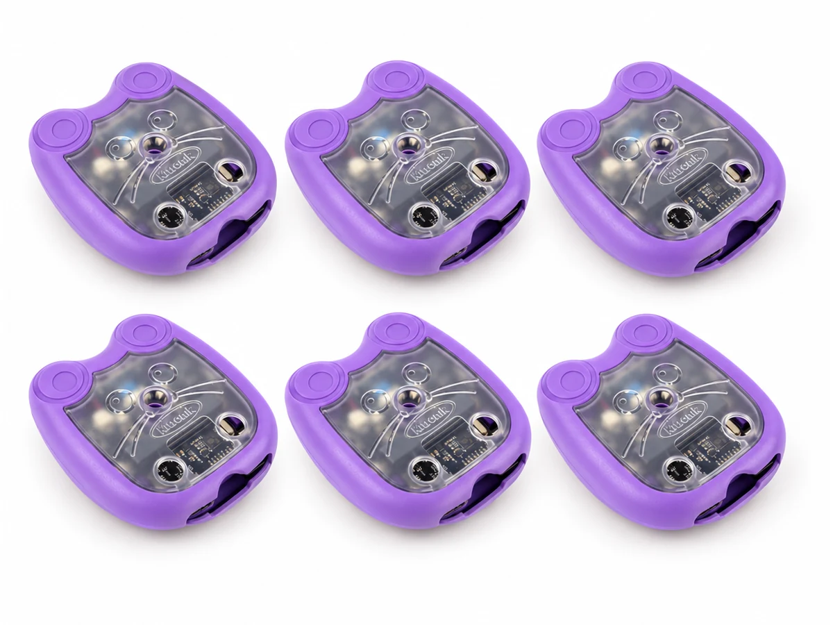 Six purple Kitronik Mai-Z robots